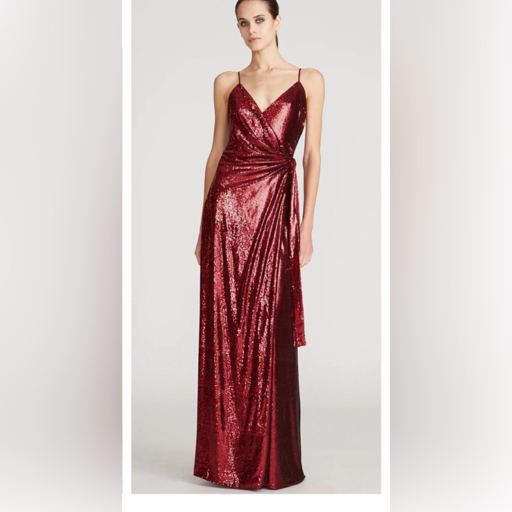 Halston Heritage Red Sequin Wrap Dress